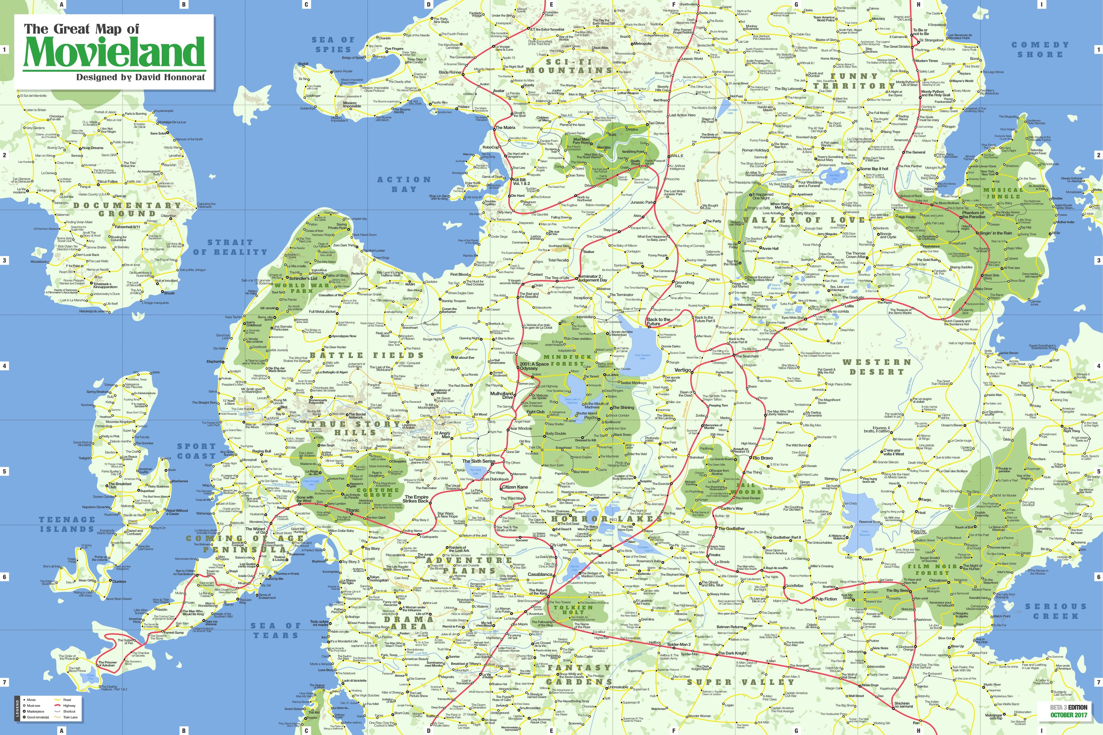 I listed more than 1,800 must-see movies and arranged them by genre and themes on a giant imaginary roadmap