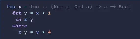 sample Haskell code with a handwriting font variant for the words &quot;let&quot;, &quot;in&quot;, and &quot;where&quot;